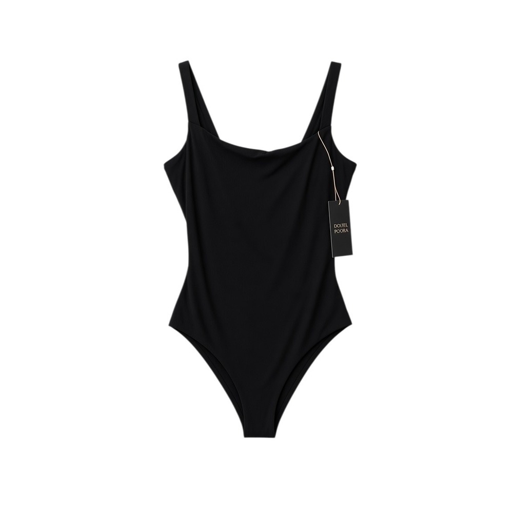 Quince Second Skin Square Neck Tank Thong Bodysuit Women Medium Black NWT